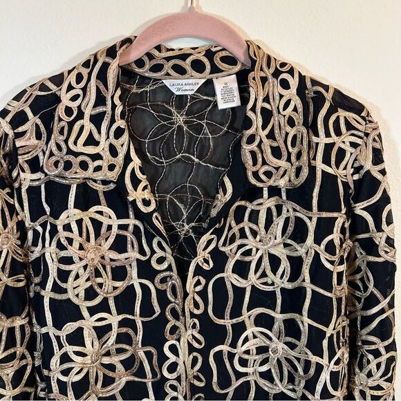 Laura Ashley Women’s Black Gold Sheer Jacket 1X - Picture 2 of 11